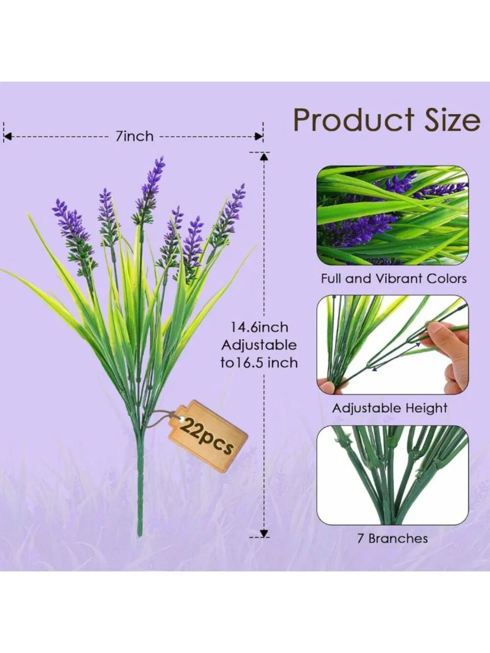 22 Pcs UV Resistant Lavender Artificial Flowers for Outdoor Pot Decor & Garden